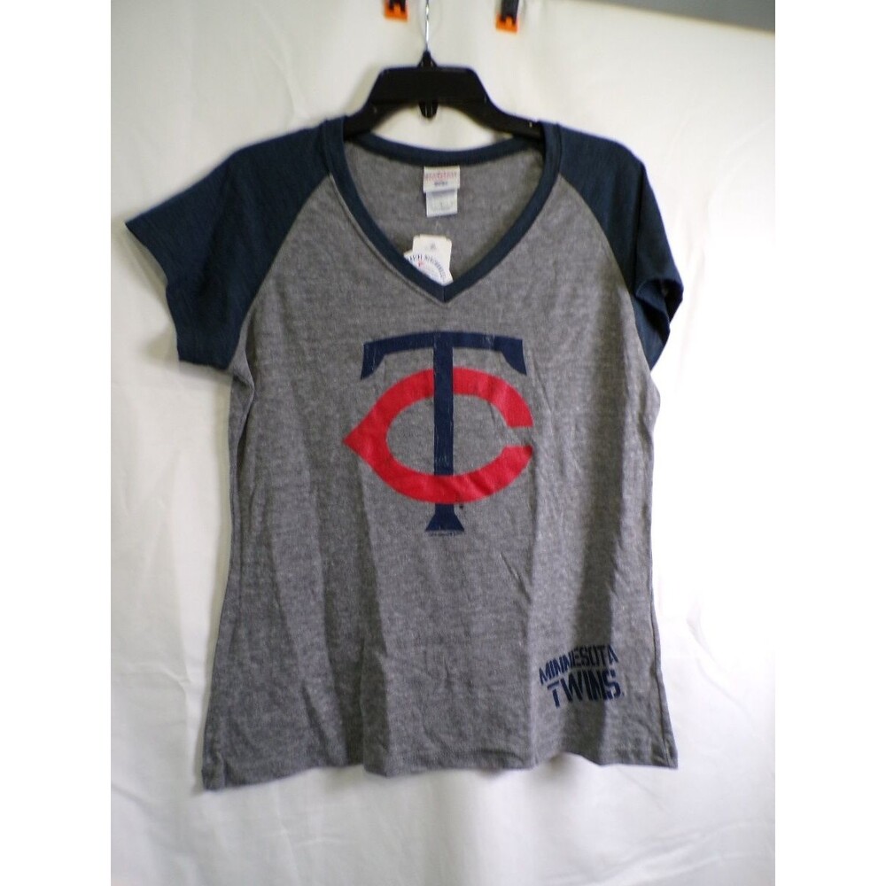 Minnesota Twins Women's V-Neck T-Shirt XL Canvas Lifestyle Gray TC Logo
